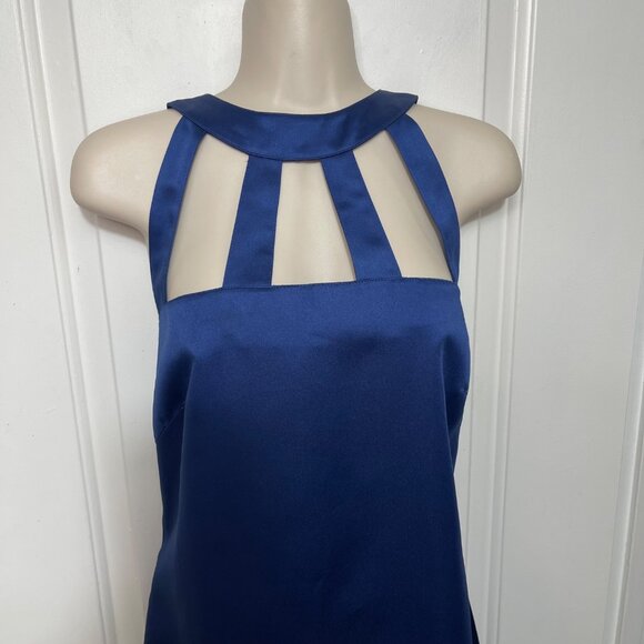 Antonio Melani Halter Neck Cocktail Sheath Mini Dress in Navy Blue Size 14 - Picture 2 of 6